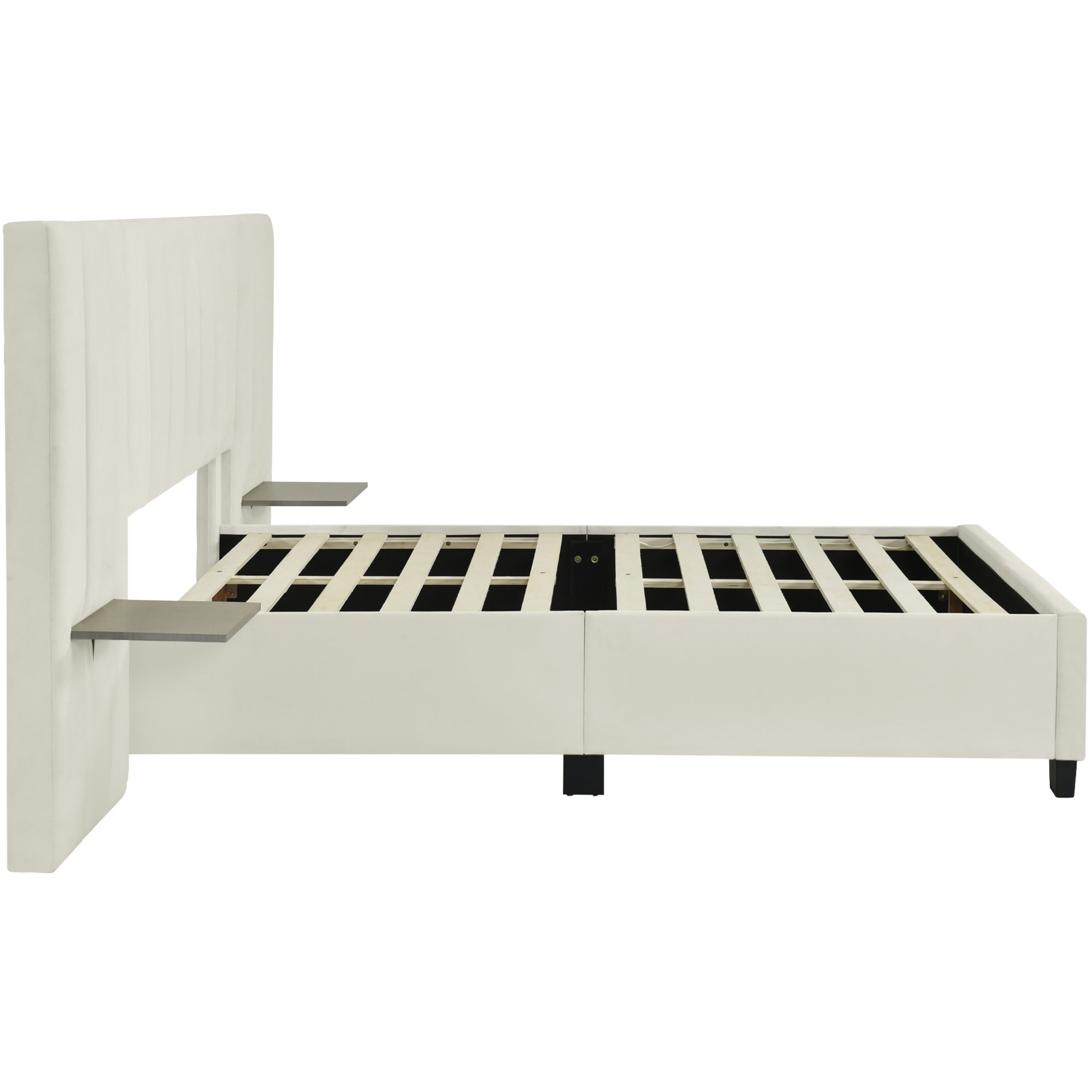 Full Size Upholstered Platform Bed With Big Headboard - Beige - Image 5