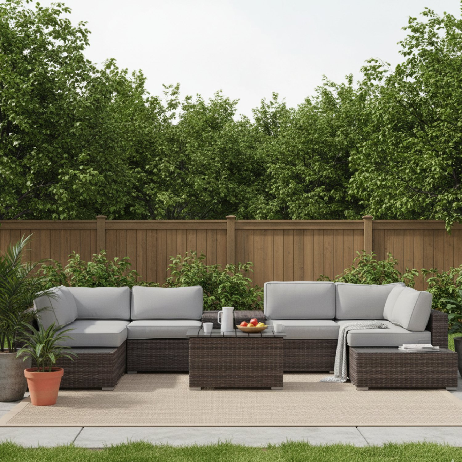 Rattan Wicker Patio Seating Set For 4 With Thick Cushions - Brown - Image 3