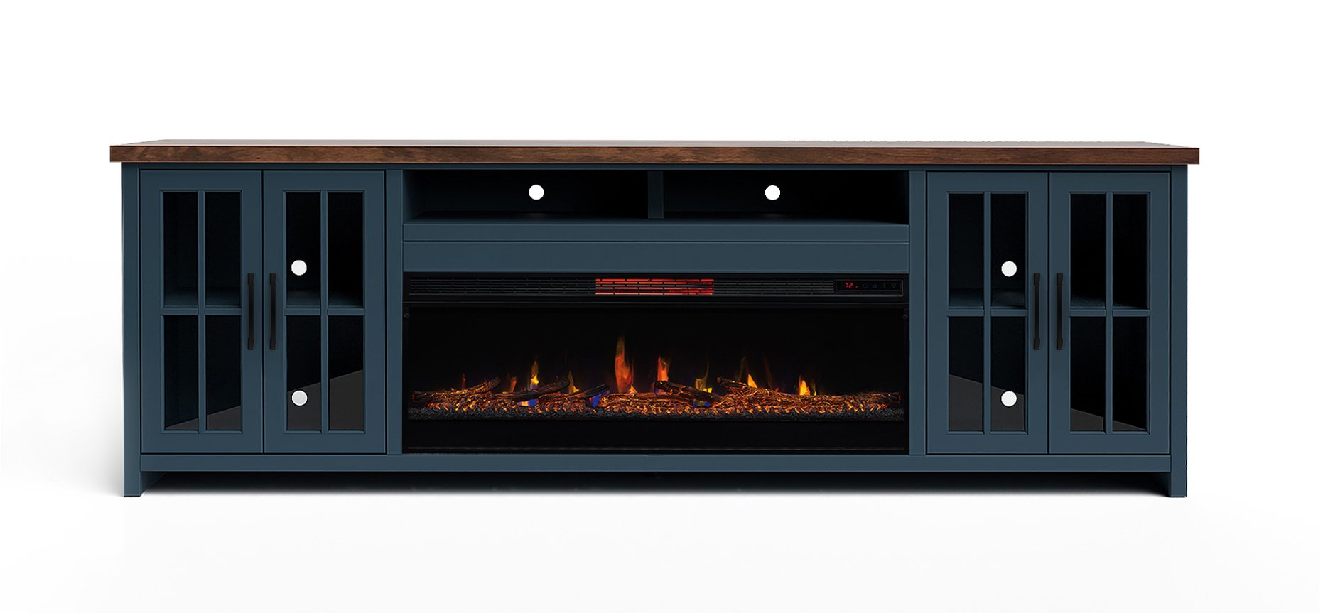 Nantucket - Fireplace TV Stand Console For TVs Up To 100" - Blue Denim, Whiskey - Image 6
