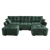Elegant Textured 3 Seater Sofa Set With Ottoman And Throw Pillows Frame - Green - Image 18