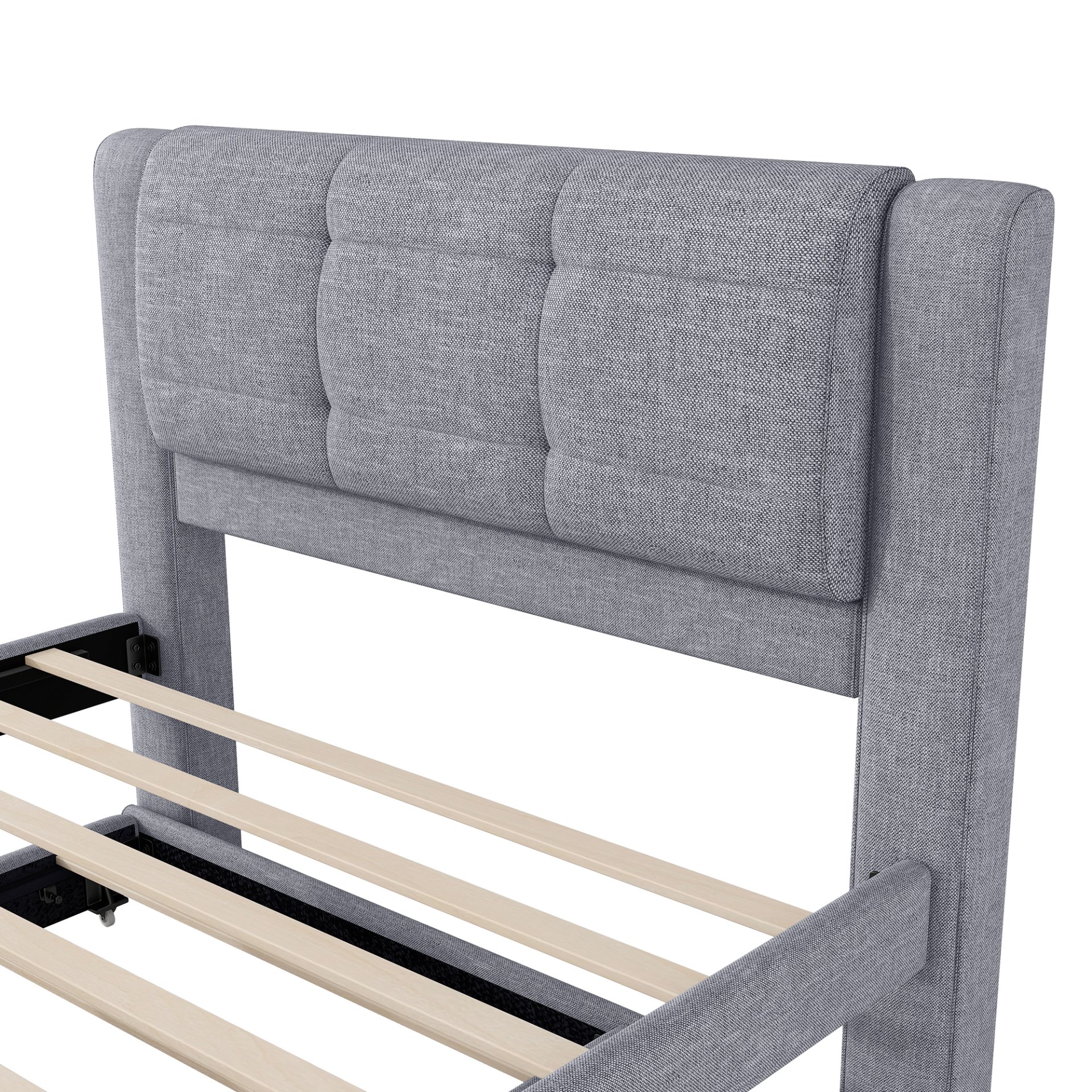 Full Size Upholstery Platform Bed With Trundle,Trundle Can Be Flat Or Erected - Gray - Image 5