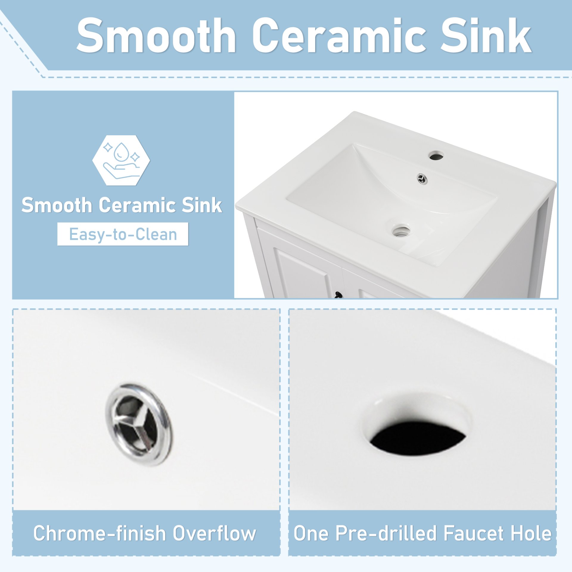 Retro Bathroom Vanity With Sink, Soft Closing Cabinet & Drawers - White - Image 7