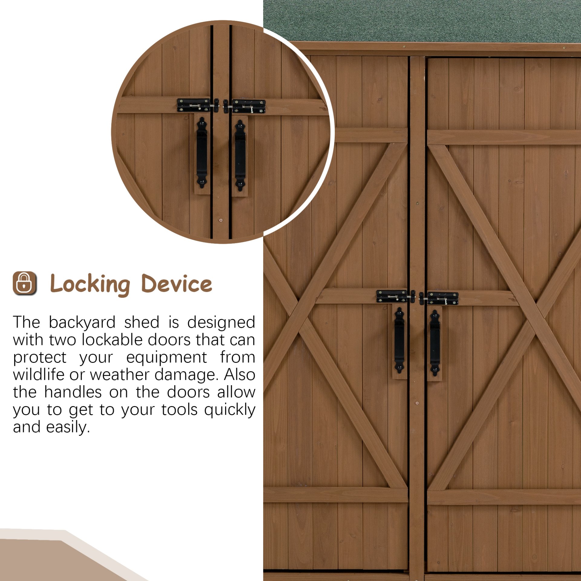 Outdoor Storage Shed With Lockable Door, Wooden Tool Storage Shed With Detachable Shelves & Pitch Roof - Yellow Brown - Image 5