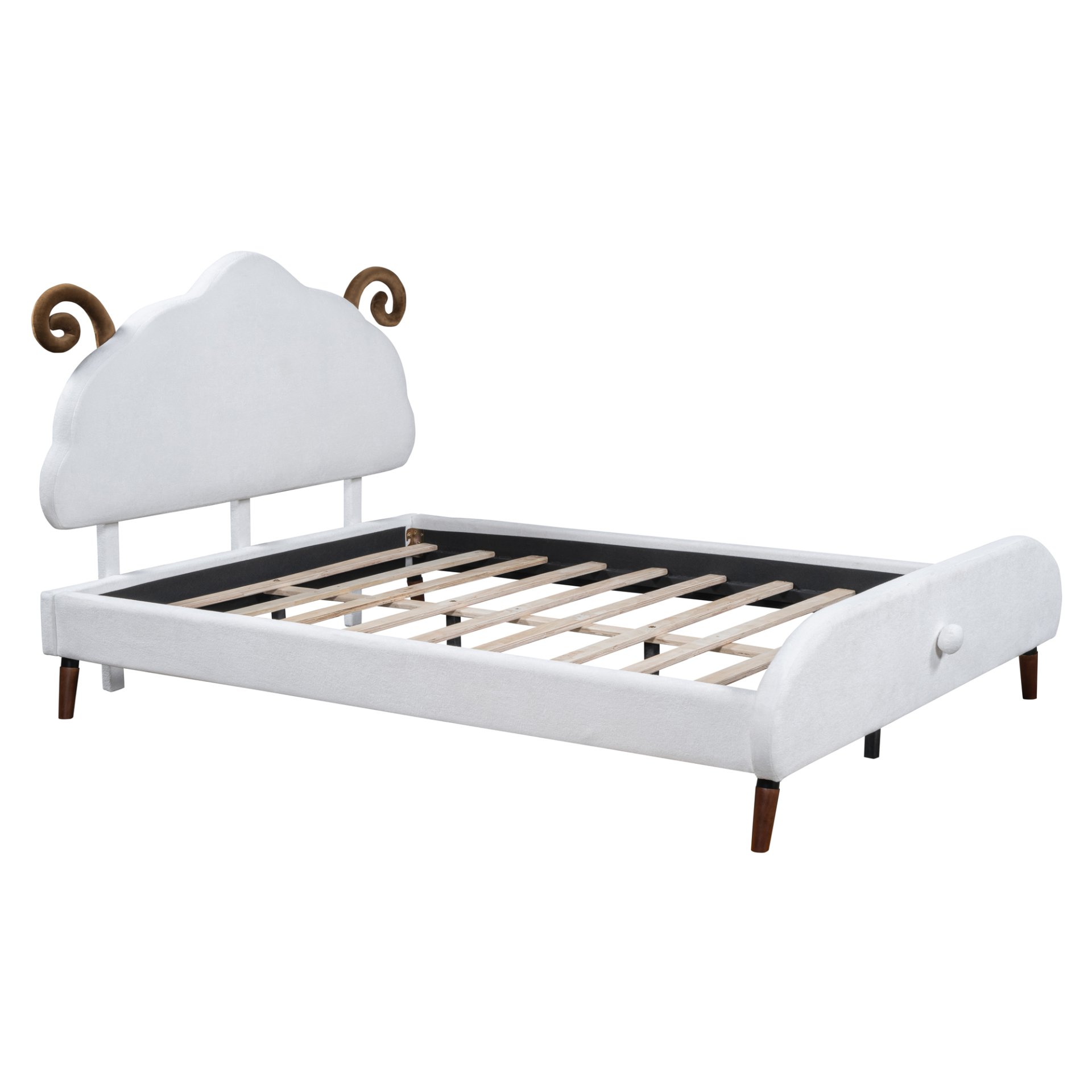Full Size Upholstered Platform Bed With Sheep Shaped Headboard - White - Image 8