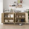 Rattan Buffet Cabinet With Storage, 4 Door Sideboard, Adjustable Shelves - Natural - Image 5