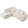 Convertible Sleeper, Sectional Pull Out Sofa Bed With Storage Ottoman, 2 Throw Pillows, 2 Stools, Wireless Charger And Two Hidden USB Ports For Living Room - Cream - Image 16