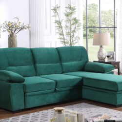 Kipling - Velvet Fabric Reversible Sleeper Sectional Sofa Chaise - Green