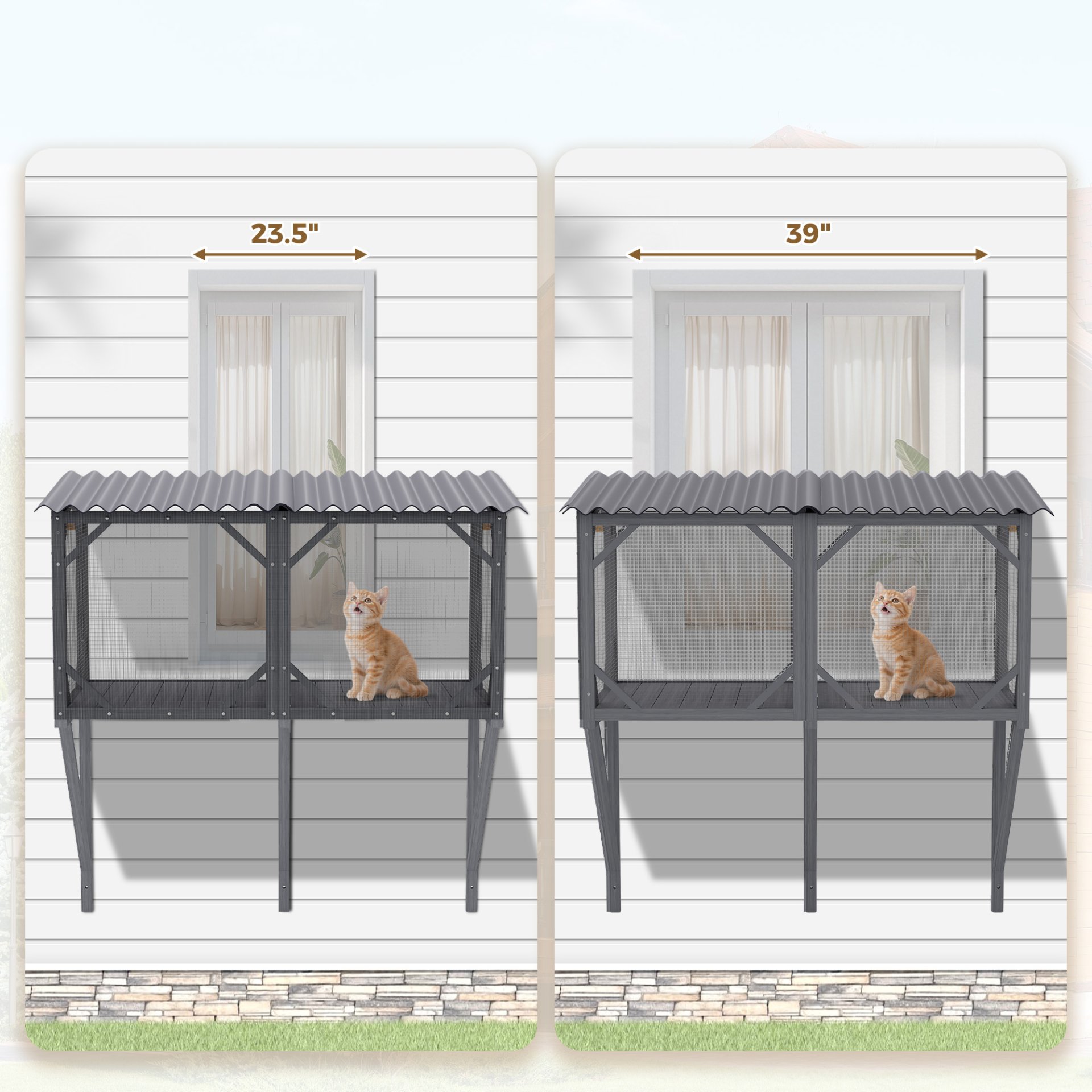 Premium Cat Window Box With Bug Proof Net For Large Indoor Cats Spruce Wood & Polyester - Antique Gray - Image 7