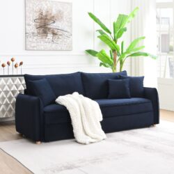 Irina - Velvet Sleeper Sectional Sofa With 3 Toss Pillows - Blue