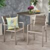 Dreamlan - Outdoor Aluminum Dining Chair With Faux Wood Seat (Set of 2) - Gray / Silver - Image 2