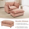 Modern Cozy Upholstered Armchair Sofa With Movable Ottoman, Wide Seat And Curved Armrests - Pink - Image 5