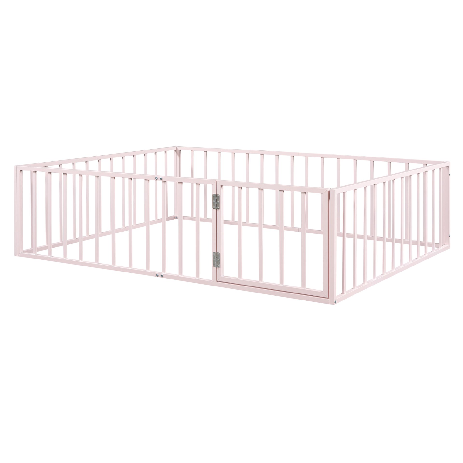 Queen Size Floor Bed Frame With Fence And Door - Pink - Image 6