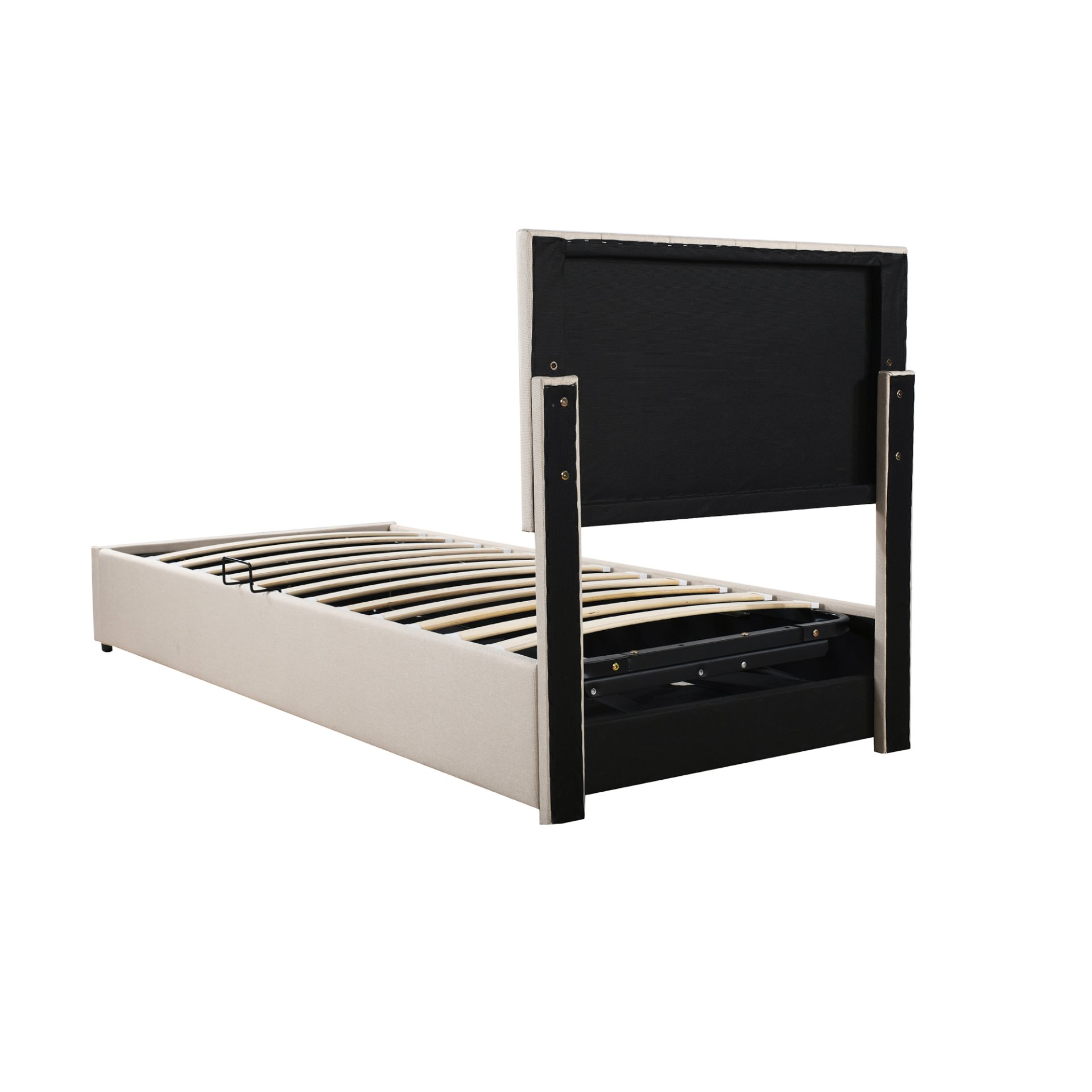 Twin Size Upholstered Platform Bed With A Hydraulic Storage System - Beige - Image 13