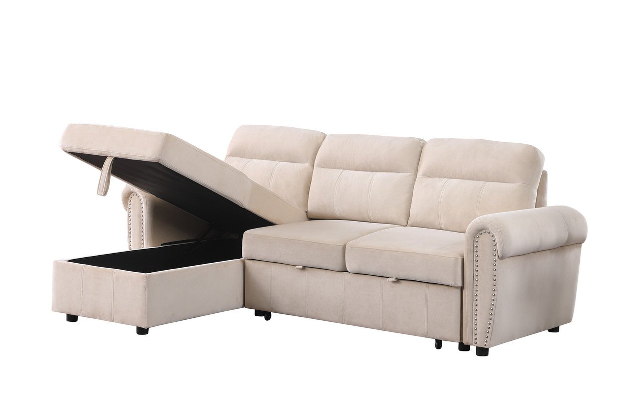 Ashton - Reversible Sleeper Sectional Sofa Chaise - Beige - Image 8