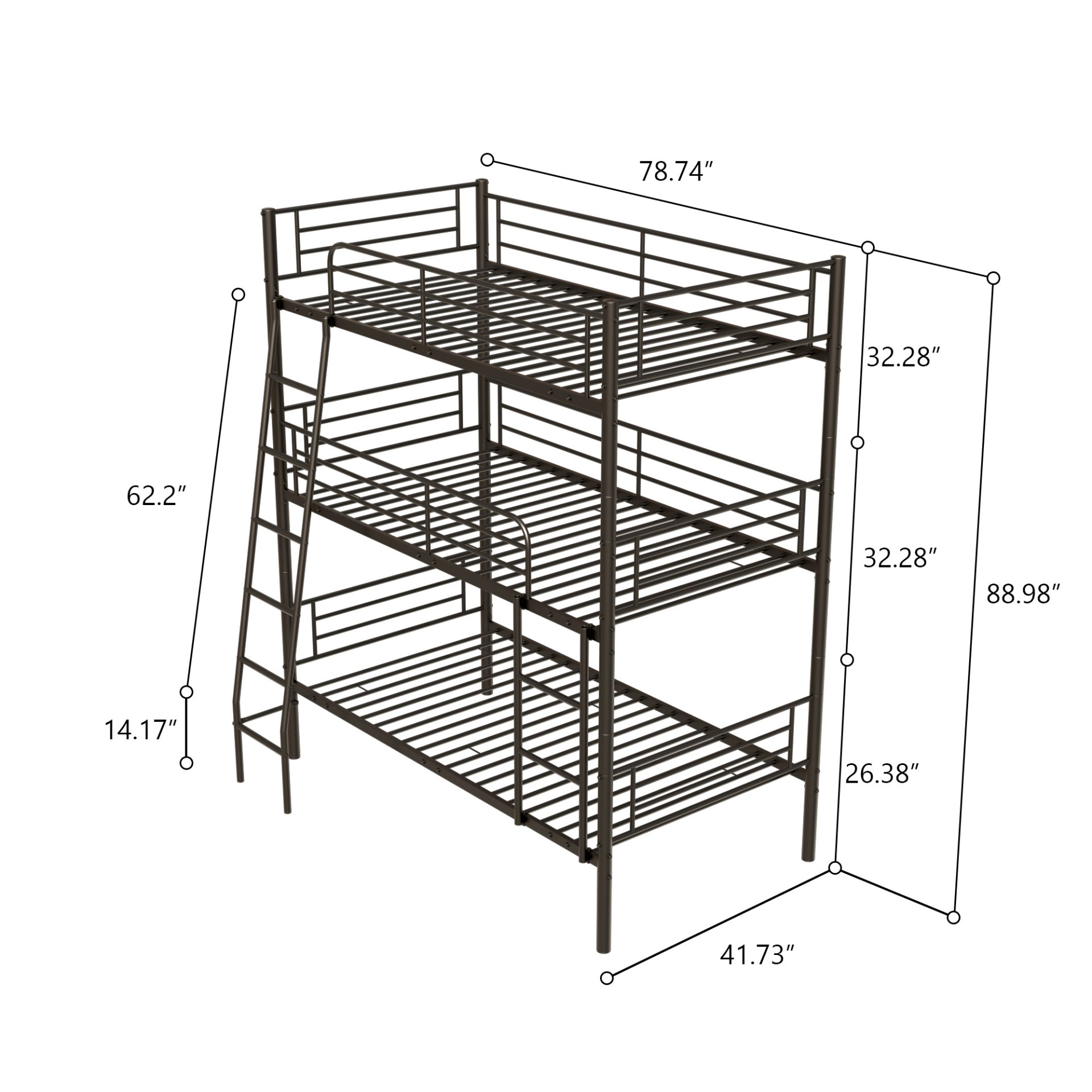 Twin Size Metal Triple Bunk Bed For Bedroom And Dormitory, Convertible Into 3 Separate Beds - Black - Image 3