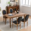 French Style Solid Wood Frame Antique Painting, Hand-Pulled Buckle Decoration Artificial Leather Dining Chair With Nailhead Trim, Wood Legs - Black - Image 16