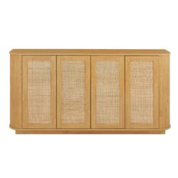 Contemporary Wave Shaped 64" TV Stand With Rattan Doors Wood - Natural