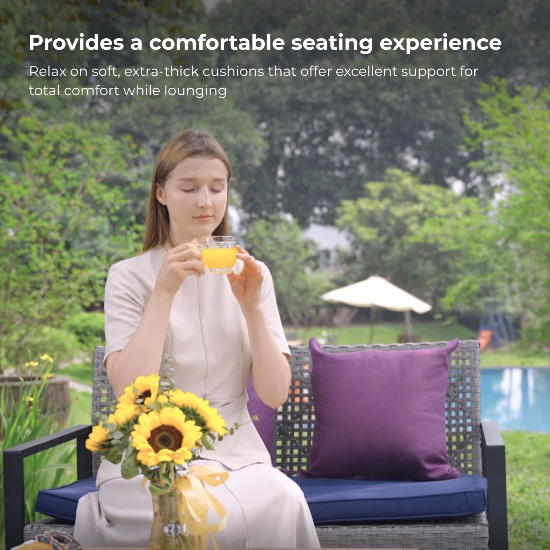 4 Piece Patio Furniture Set With Gray Acacia Wood Table Top - White - Image 4