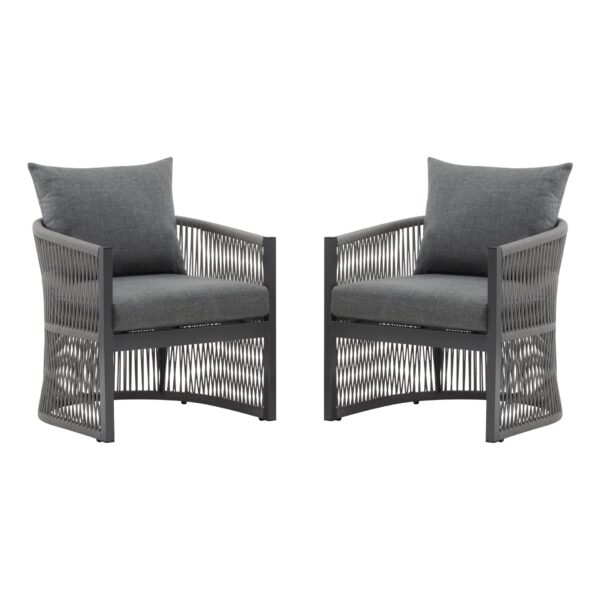 Modern Curved Aluminum Lounge Chair With Rope Weave Design And Cushioned Comfort (Set of 2) - Gray