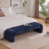 Modern Upholstered Armless Bed Bench, Channel Tufted Couch Daybed Chaise, Chenille Ottoman Foot Stool - Navy - Image 4
