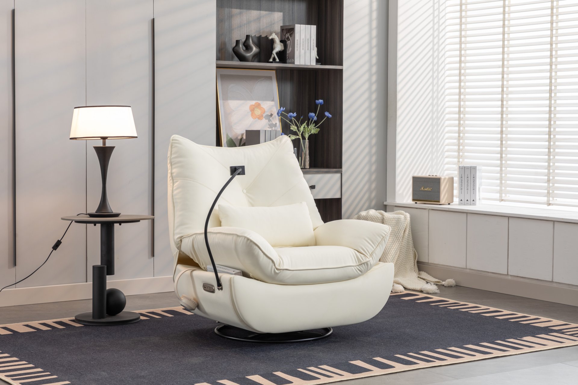 270 Swivel Glider Recliner Chair, Power Recliner Rocking Chair, USB Port Charge For Nursery Chair With Atmosphere Lamp For Living Room Bedroom Apartment - White - Image 6