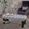 Hilton - Ottoman Bench With Classic Button Tufting - Light Gray - Image 7