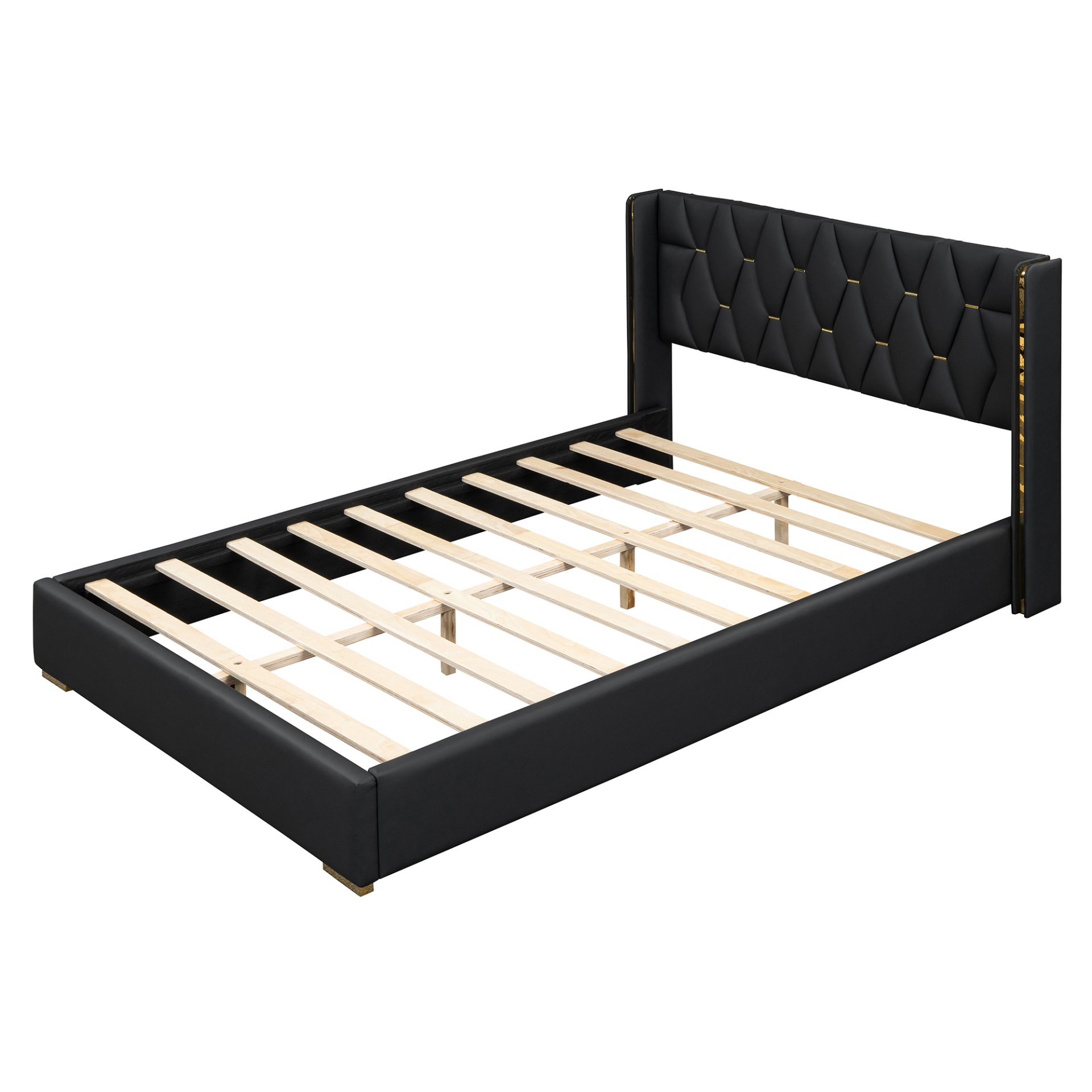Full Size Upholstered Platform Bed With Strips - Black - Image 7