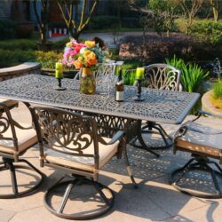 Rectangular 6 Person 84.25" Long Aluminum Dining Set With Sunbrella Cushions - Gray / Ivory