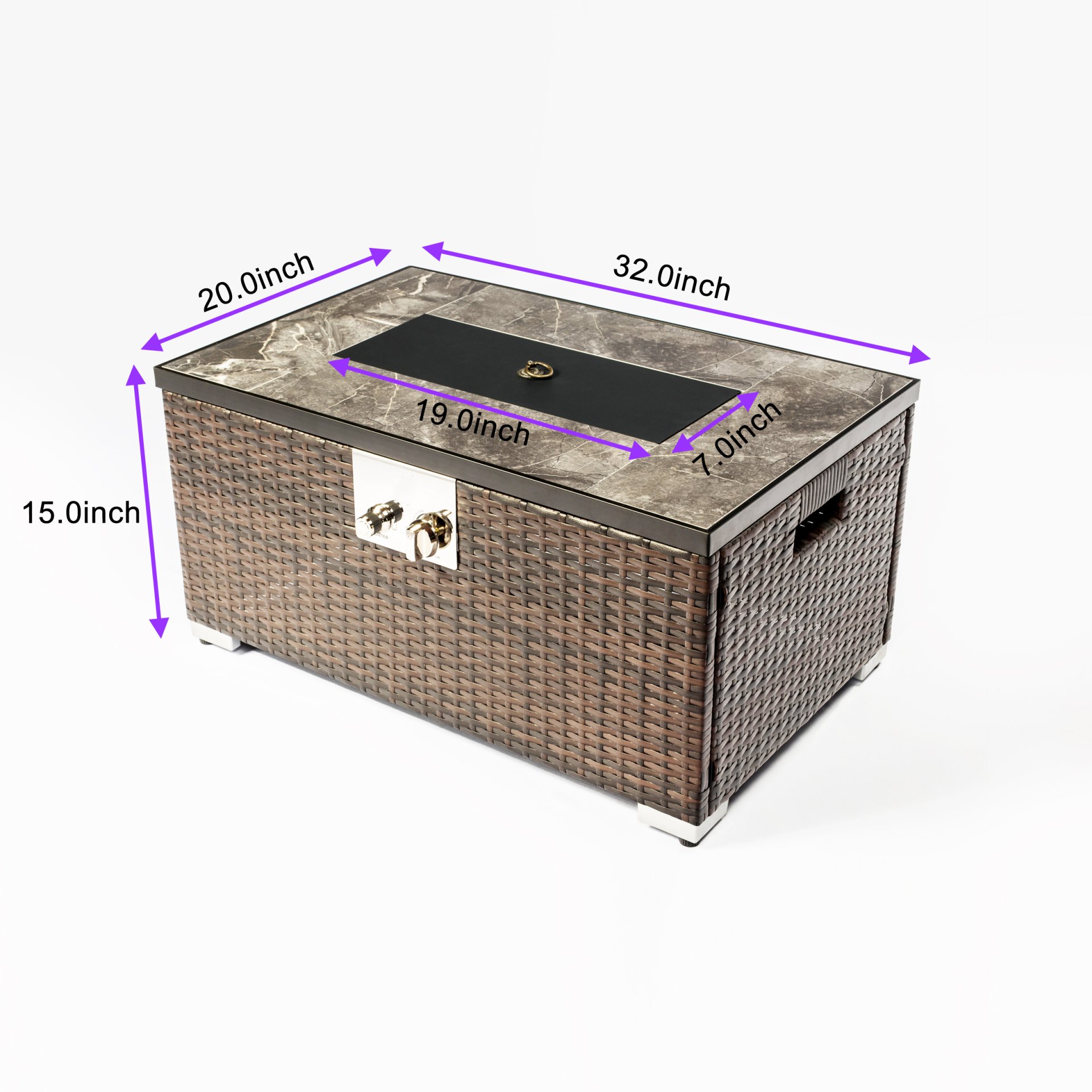 Outdoor Fire Table Propane Fire Pit Rattan Gas Fire Table, Gas Fire Table With Tile Tabletop - Brown - Image 7