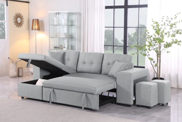 Daniel - Upholstered Reversible Sectional With Pull Out Loveseat - Light Gray