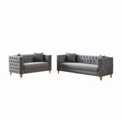 3 And 2 Seater Deep Seat Sofa With Button Nailhead, Square Arm Couches, Furniture For Living Room - Gray