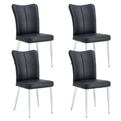 Modern Minimalist Dining Chairs With Curved Backrest And Seat Cushions Electroplated Metal Legs (Set of 4) - Black