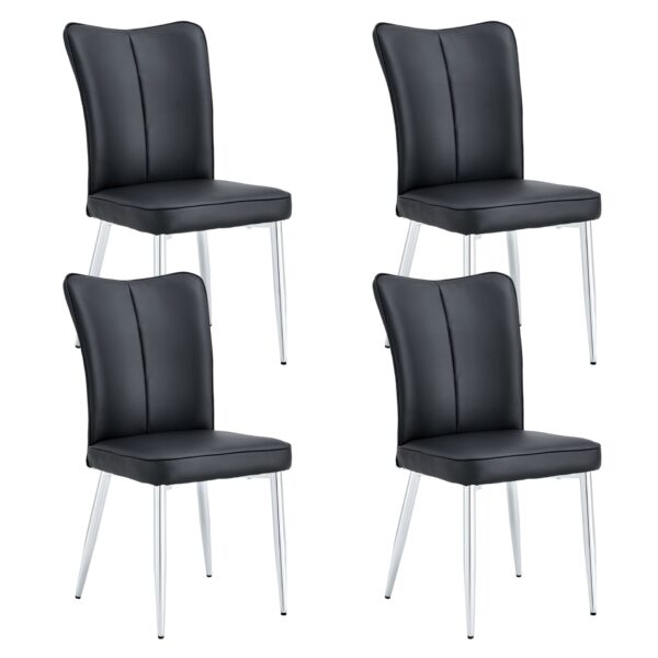 Modern Minimalist Dining Chairs With Curved Backrest And Seat Cushions Electroplated Metal Legs (Set of 4) - Black