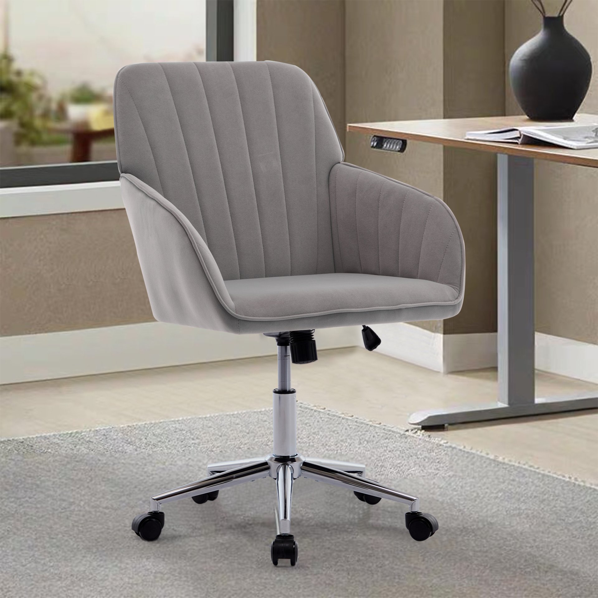 Adjustable Office Chair, Ergonomic Swivel Chair With Comfortable Backrest Seat - Gray - Image 2