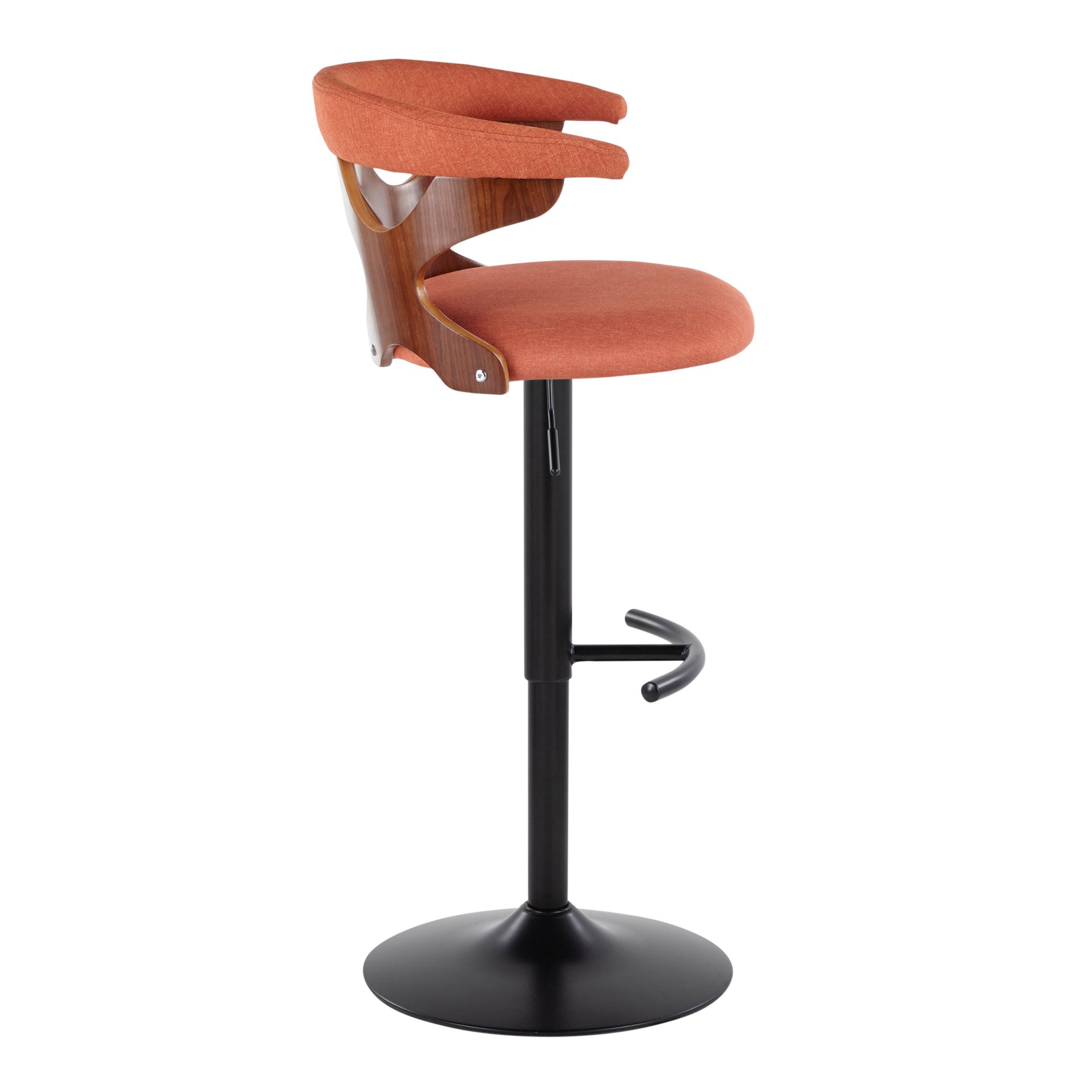 Gardenia - Contemporary Adjustable Barstool With Swivel With Rounded T Footrest (Set of 2) - Black / Walnut / Orange - Image 3
