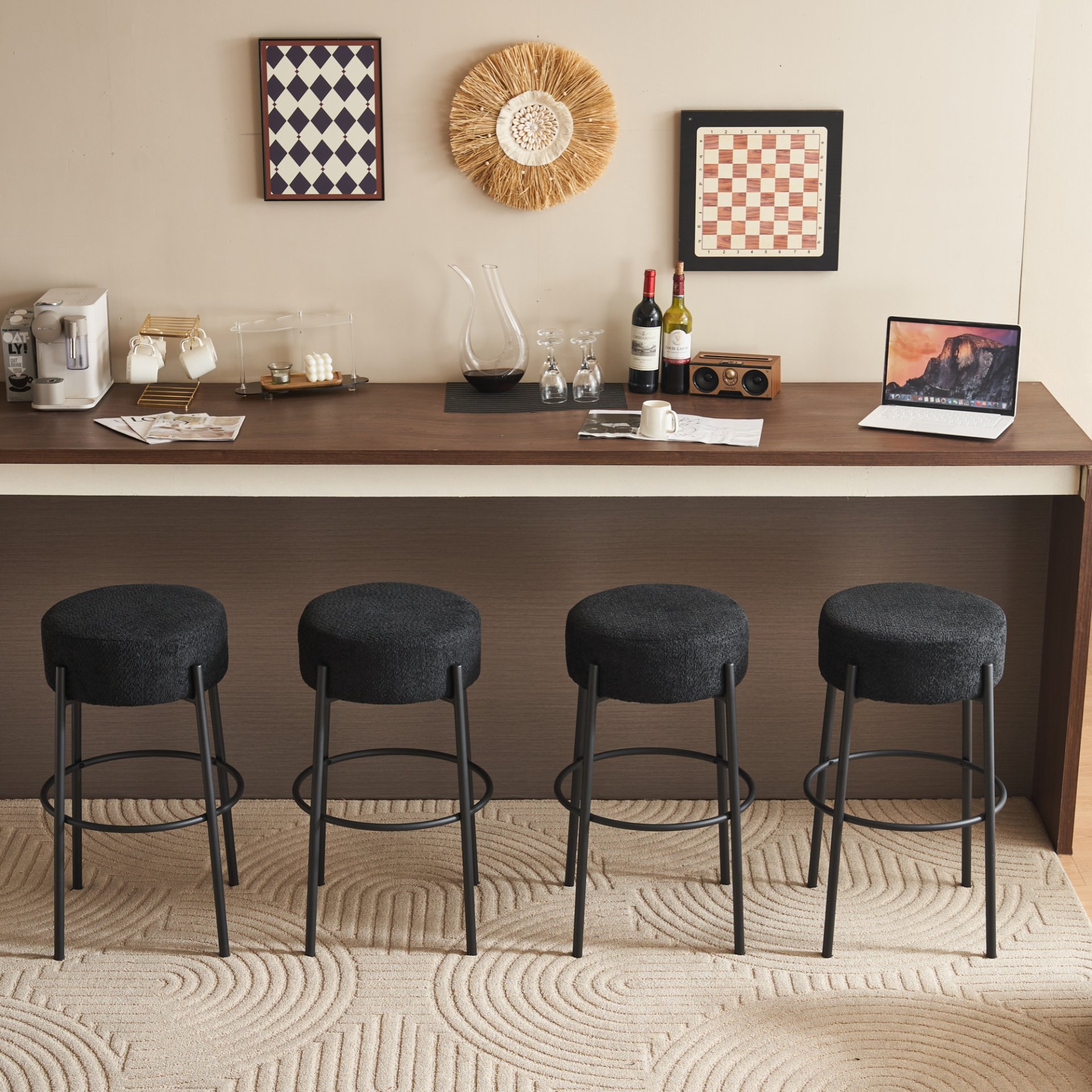 Round High Bar Stools (Set of 2), Contemporary Upholstered Dining Stools For Kitchens, Coffee Shops And Bar Stores - Black - Image 6