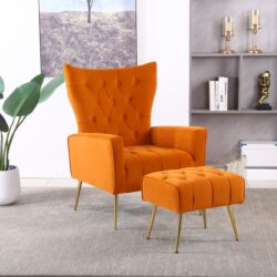 Modern Accent Chair With Ottoman, Comfy Armchair For Living Room, Bedroom, Apartment, Office - Orange