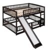 Full Over Full Low Bunk Bed With Slide, Fence And Ladder For Toddler - Espresso - Image 7