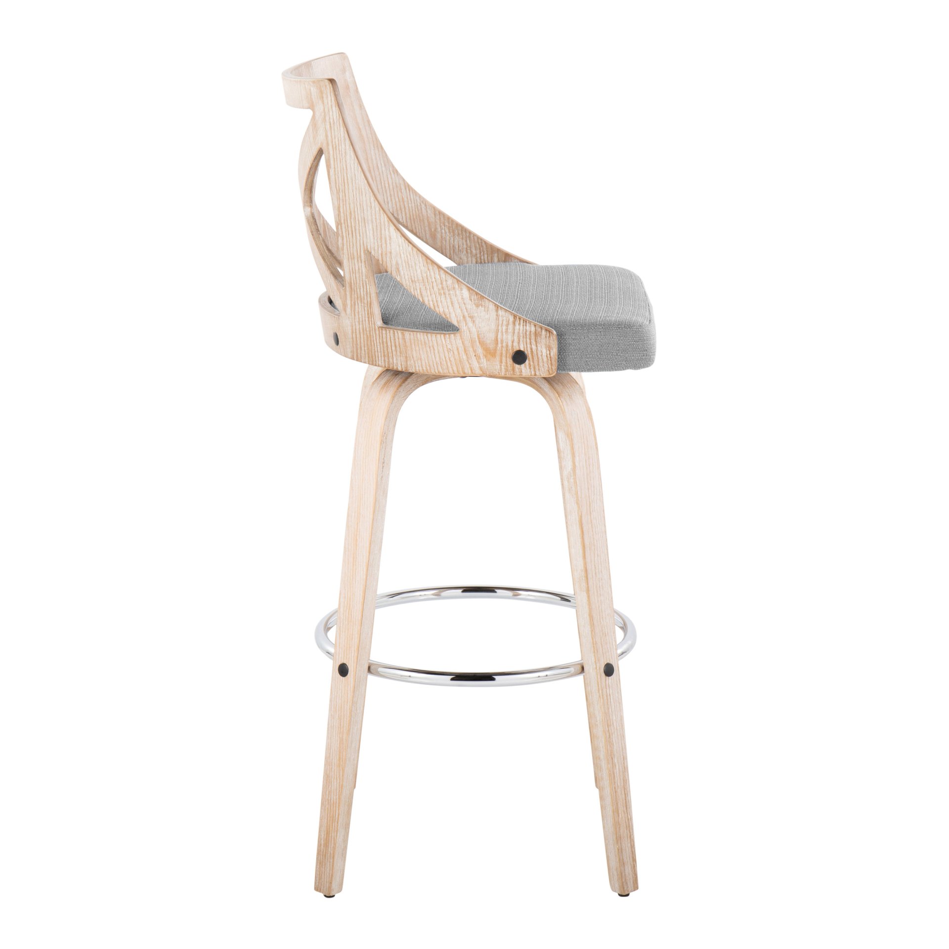 Charlotte - Farmhouse Fixed Height Barstool With Swivel With Round Footrest (Set of 2) - White Washed / Light Gray - Image 3