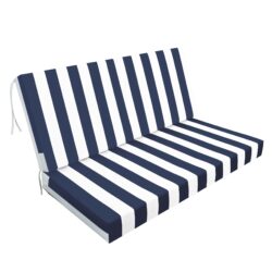 Outdoor Deep Seat Cushions For Patio Furniture, Waterproof Replacement Patio Chair Cushions (Set of 2), Double Seat - Black / Blue White Stripes