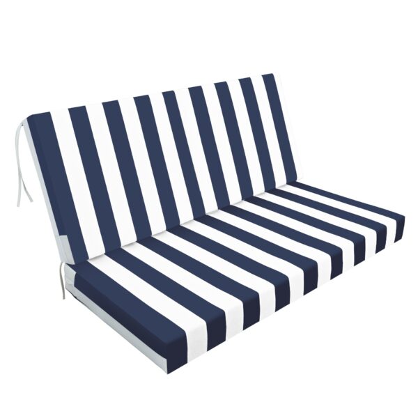 Outdoor Deep Seat Cushions For Patio Furniture, Waterproof Replacement Patio Chair Cushions (Set of 2), Double Seat - Black / Blue White Stripes