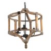 3 Light Wood Drum Chandelier, Hanging Light Fixture With Adjustable Chain For Kitchen, Bulb Not Included - Brown - Image 3