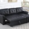 Lexi - Vegan Leather Modern Reversible Sleeper Sectional Sofa With Storage Chaise - Black - Image 6