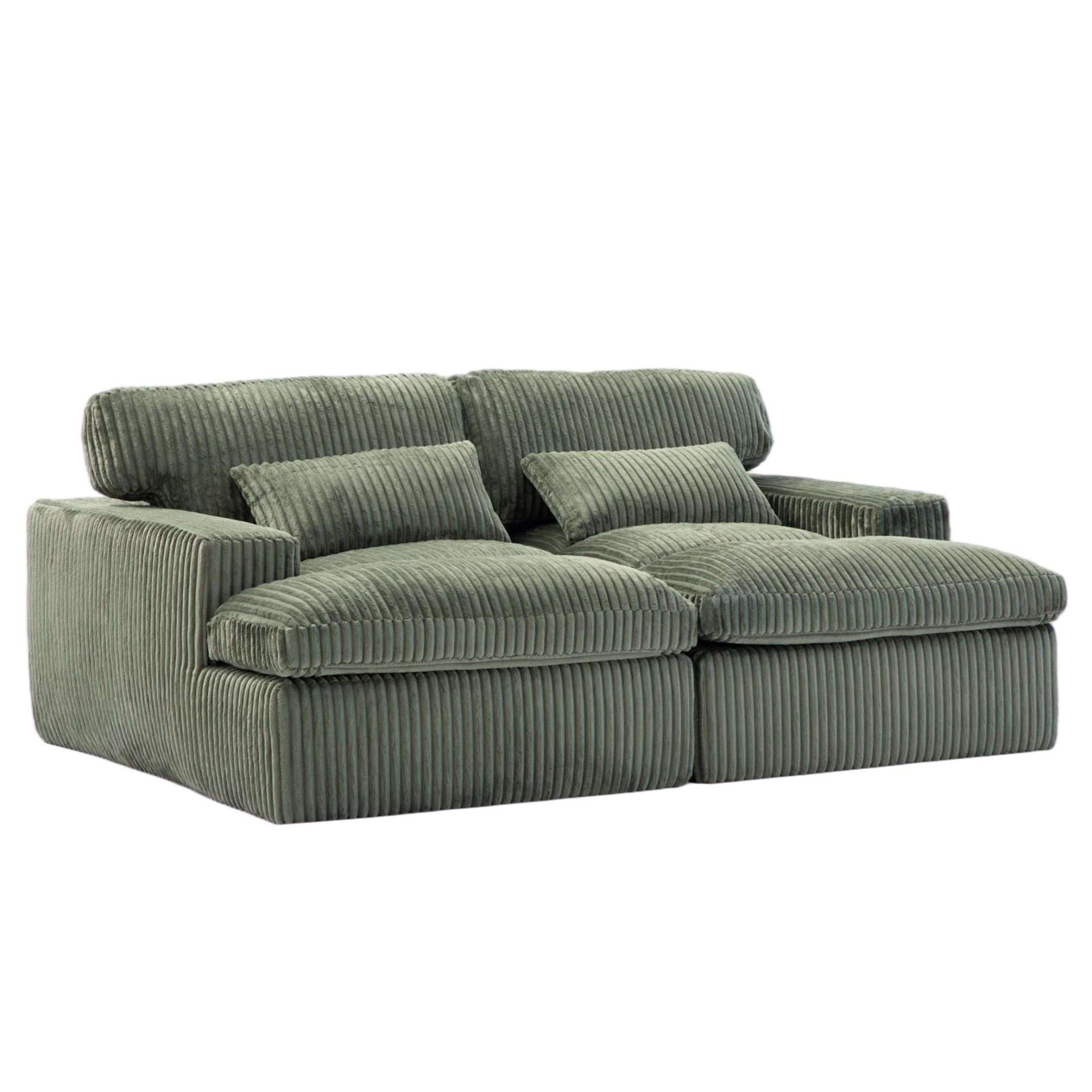 Double Chaise Lounge Chair Indoor, Oversized Upholstered Sleeper Cloud Couch, Deep Seat Sofa Bed - Green - Image 16