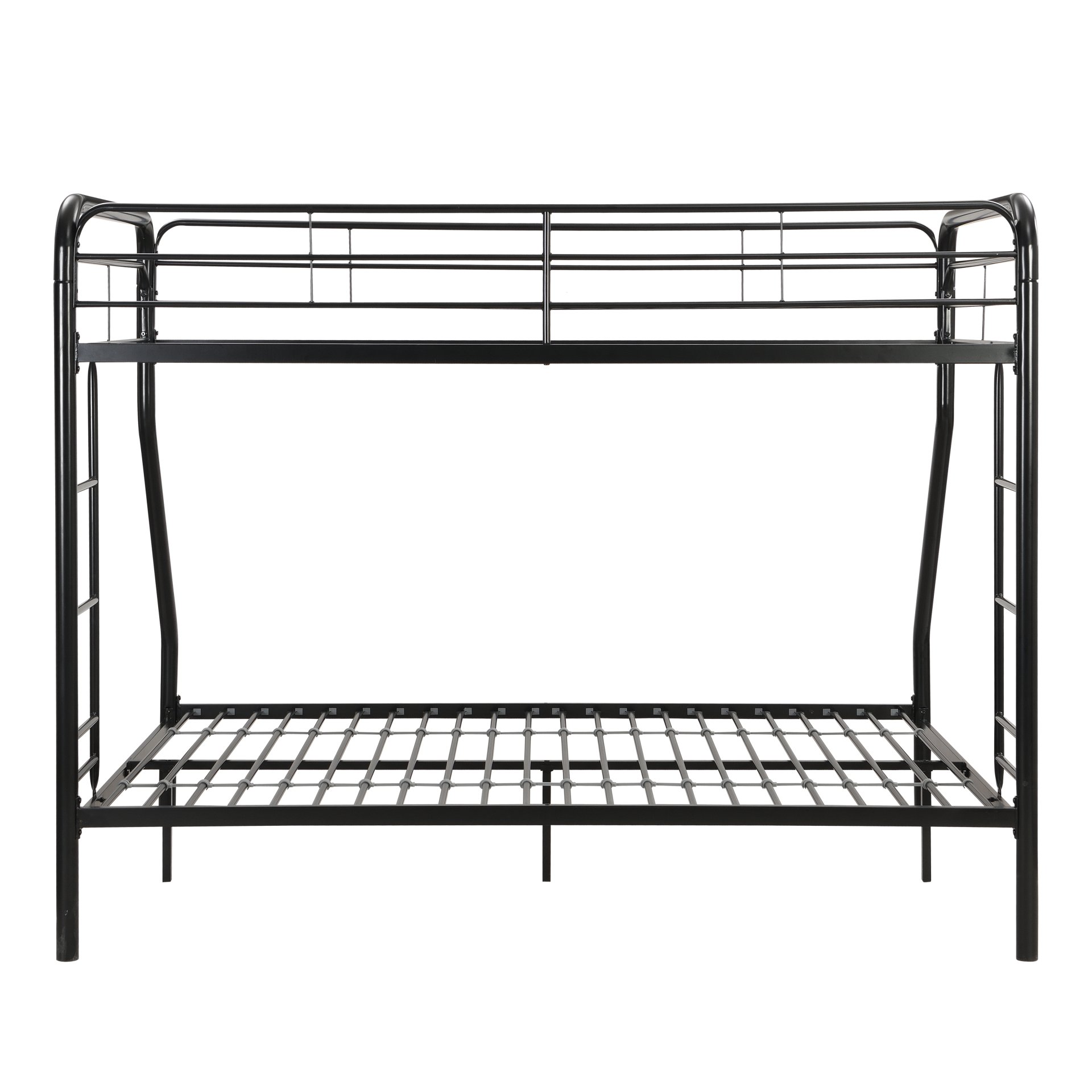 Modern Twin Over Full Metal Bunk Bed With Trundle And Dual Side Ladder And Metal Design - Black / Brown - Image 7