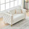 2 Seater Deep Seat Sofa, Sofa With Button Nailhead, Square Arm Couches, Furniture For Living Room - Beige - Image 9