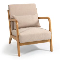 Leisure Chair With Solid Wood Armrest And Feet, Mid-Century Modern Accent Sofa, 1 Seat - Beige