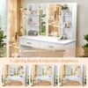 Vanity Desk With Mirror And LED Lights 3 Lighting Modes And Power Outlet 2 Spacious Drawers And Stool - White - Image 4