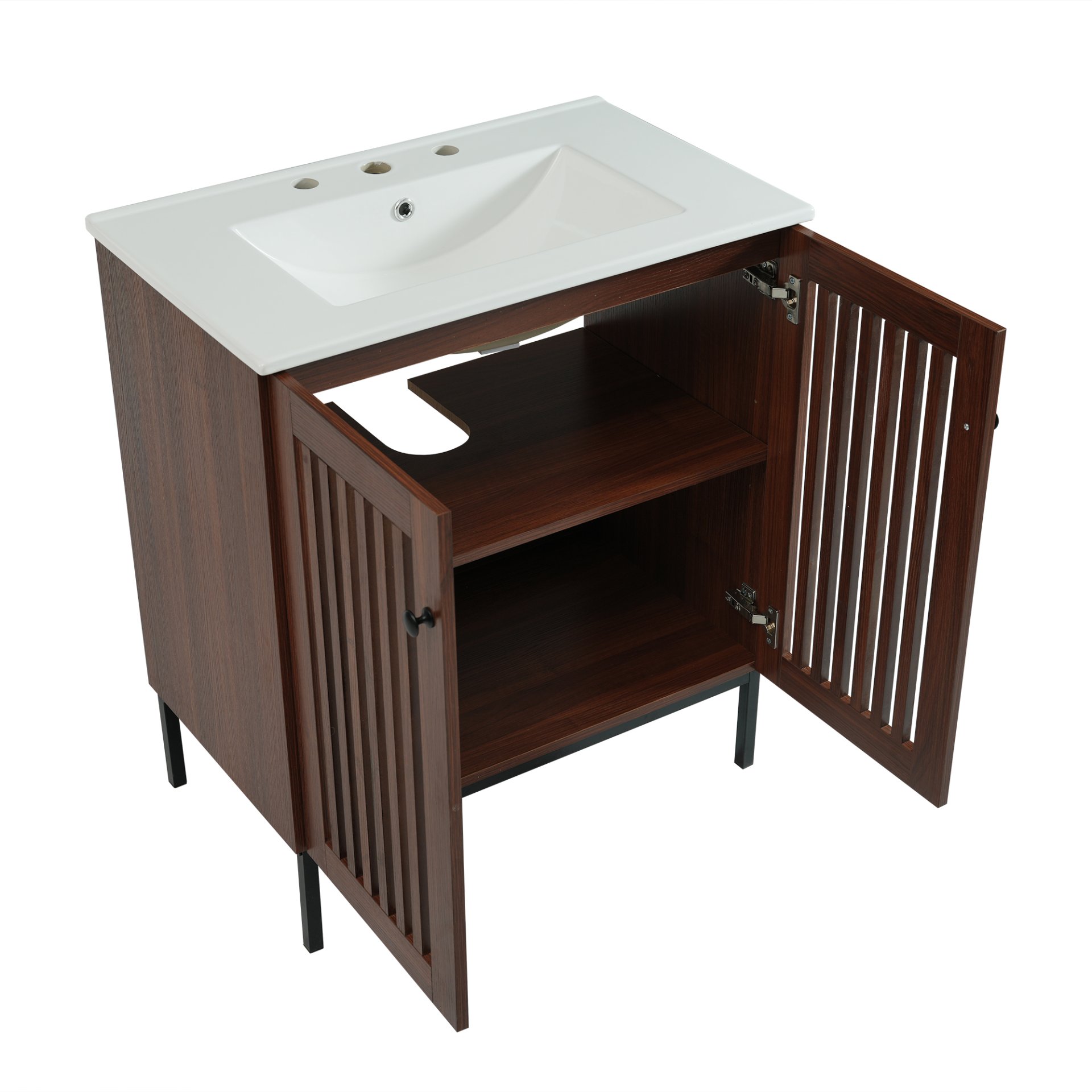 30" Vintage Bathroom Vanity With Ceramic Sink, Modern Bathroom Vanity Cabinet With 2 Soft Close Doors, Equpiied With 4 Sturdy Iron Legs - Antique Dark Brown - Image 20