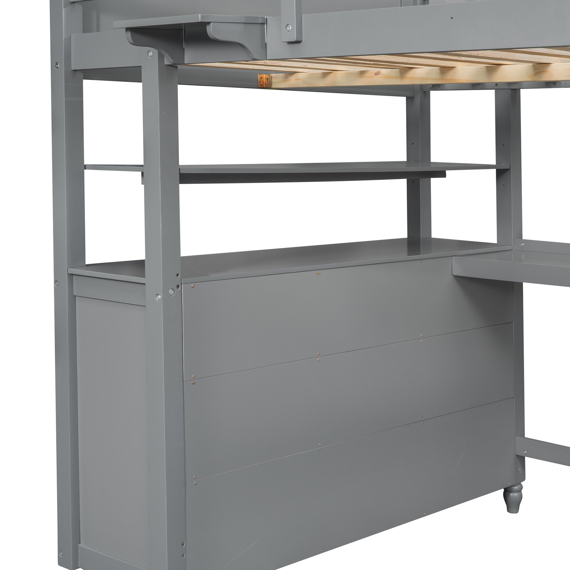 Full Size Loft Bed With Drawers And Desk With Shelves - Gray - Image 16